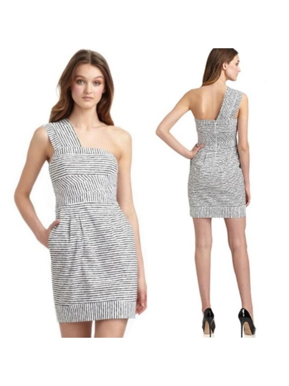 BCBGMAXAZRIA Estella One Shoulder Striped Dress 6
